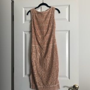 Tadashi embroidered lace sleeveless dress with side slits.